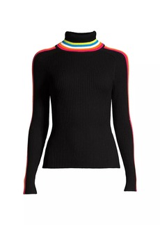 Milly Racer-Stripe Knit Turtleneck Sweater
