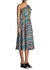Milly Rainbow Stripe One-Shoulder Dress