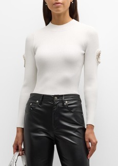 Milly Ribbed Mock-Neck Cutout Pullover