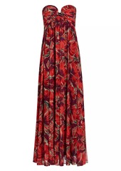 Milly River Windmill Floral Strapless Maxi Dress