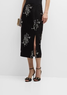 Milly Santanna Beaded Side-Slit Midi Skirt