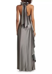 Milly Satin Halter Draped Maxi Dress