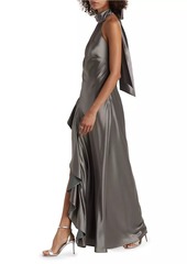 Milly Satin Halter Draped Maxi Dress