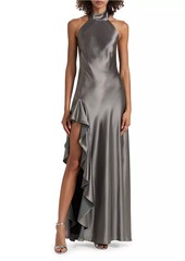 Milly Satin Halter Draped Maxi Dress