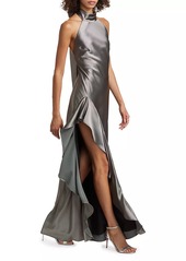 Milly Satin Halter Draped Maxi Dress