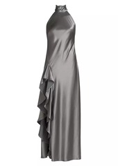 Milly Satin Halter Draped Maxi Dress