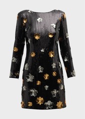 Milly Selene Bateau-Neck Floral Sequin Mini Dress