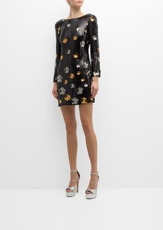 Milly Selene Bateau-Neck Floral Sequin Mini Dress