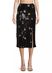 Milly Sequined Floral Midi-Skirt