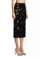 Milly Sequined Floral Midi-Skirt