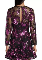 Milly Sequined Long-Sleeve Minidress