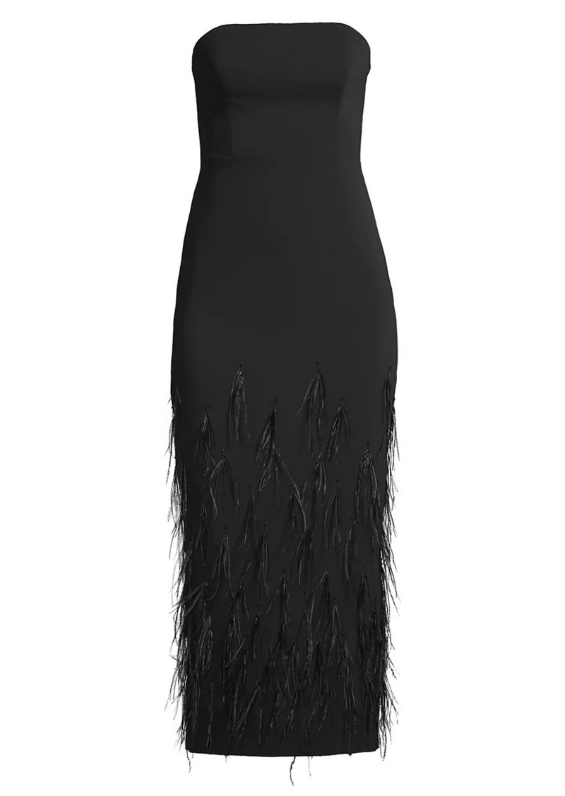 Milly Shai Strapless Feather Midi-Dress