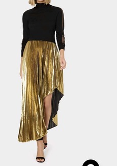Milly Shenandoah Asymmetrical Pleated Lame Skirt In Gold