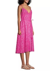 Milly Shimmer Floral Tie-Waist Jacquard Slipdress