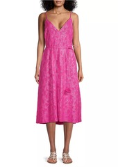 Milly Shimmer Floral Tie-Waist Jacquard Slipdress