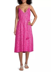 Milly Shimmer Floral Tie-Waist Jacquard Slipdress