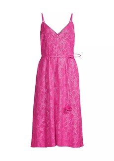 Milly Shimmer Floral Tie-Waist Jacquard Slipdress