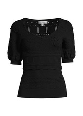 Milly Short-Sleeve Pointelle Knit Top