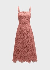 Milly Sleeveless Square-Neck Lace Midi Dress