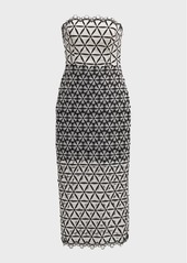 Milly Strapless Geometric Lace Midi Dress