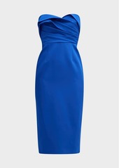 Milly Strapless Pleated Crepe Midi Dress