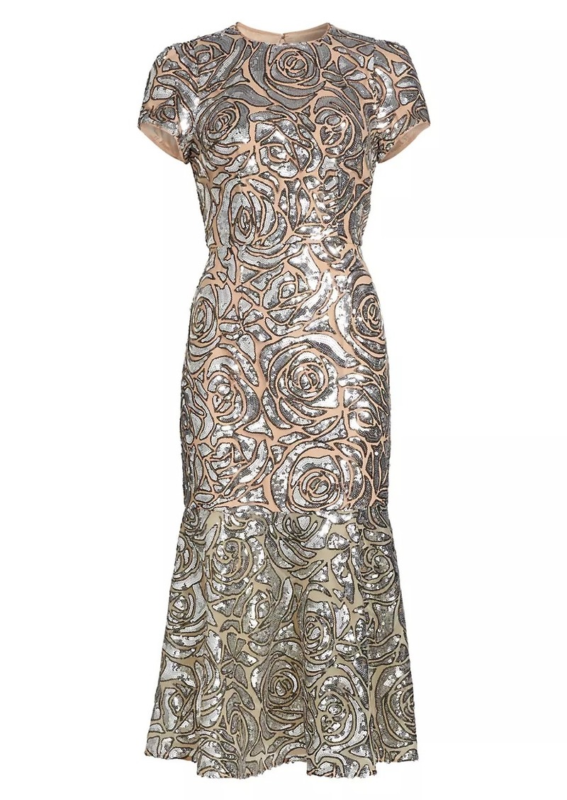 Milly Tahlia Floral Sequined Midi-Dress