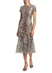 Milly Tahlia Floral Sequined Midi-Dress