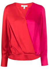 Milly two-tone wrap blouse