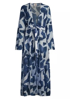 Milly Vince Ocean Puzzle Chiffon Cover-Up Robe