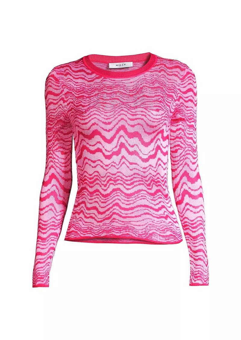 Milly Wavy Jacquard Crewneck Sweater