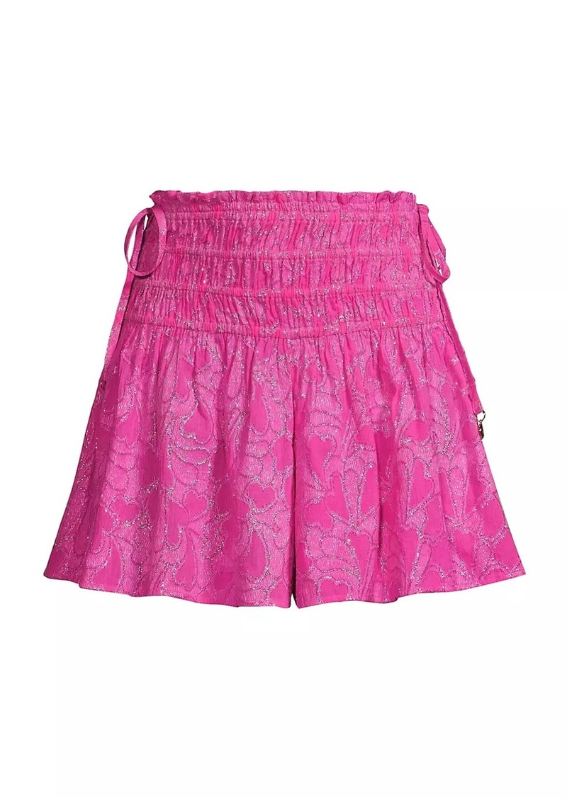 Milly Wendy Heart Cotton-Blend Jacquard Smocked Shorts