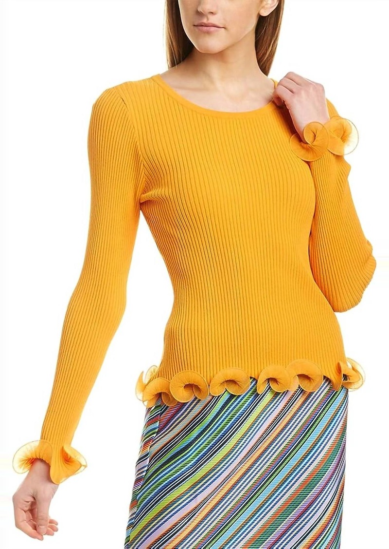 Milly Wired Edge Ribbed Knit Pullover Sweater In Tangerine