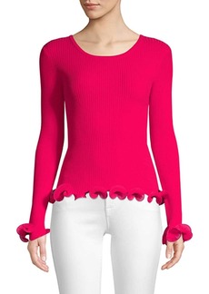 Milly Women Wired Edge Pullover Knit Top In Raspberry