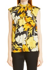 Milly Riley Paper Peony Mock Neck Sleeveless Top in Turmeric Multi at Nordstrom