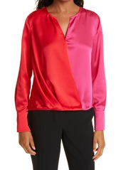 Milly Wrap Front Satin Blouse in Red/Pink at Nordstrom
