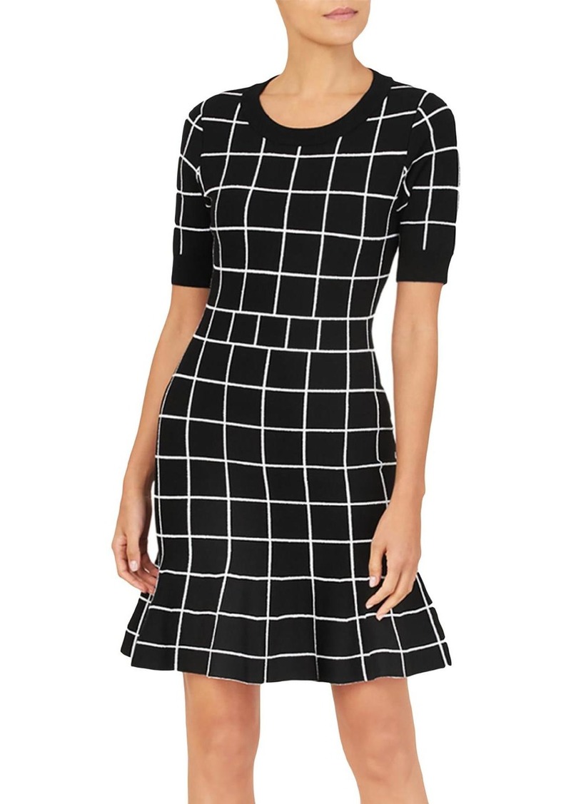 Milly Womens Window Pane Knee Sweaterdress