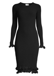 Milly Women's Wired Edge Long Sleeve Ribbed Fitted Bodycon Dress In Black