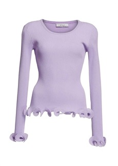 Milly Women's Wired Edges Ribbed Knit Pullover Sweater In Lavender