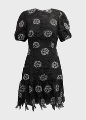 Milly Yasmin Puff-Sleeve Floral Lace Mini Dress