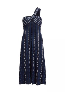 Milly Zig-Zag One-Shoulder Knit Midi-Dress