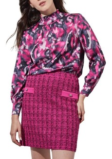 Ming Wang Abstract Floral Crêpe de Chine Top