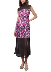 Ming Wang Abstract Floral Mixed Media Midi Dress