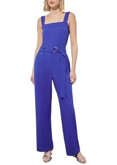 Ming Wang Belted Crepe Jumpsuit