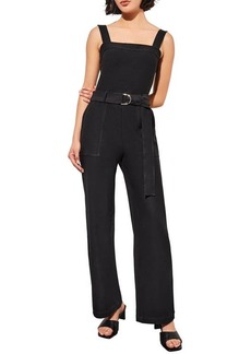 Ming Wang Belted Crepe Jumpsuit
