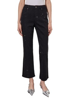 Ming Wang Crystal Front Flared Ankle Jeans