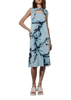 Ming Wang Cutout Abstract Jacquard Knit A-Line Dress