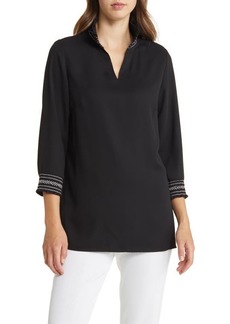Ming Wang Embroidered Detail Crepe Tunic Blouse