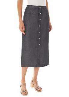 Ming Wang Faux Button Front Cotton Skirt
