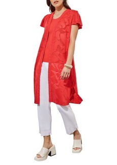 Ming Wang Floral Jacquard Short Sleeve Longline Jacket
