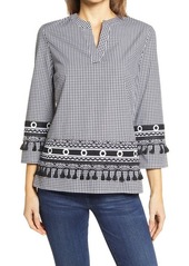 Ming Wang Gingham Embroidered Blouse in Black/White at Nordstrom